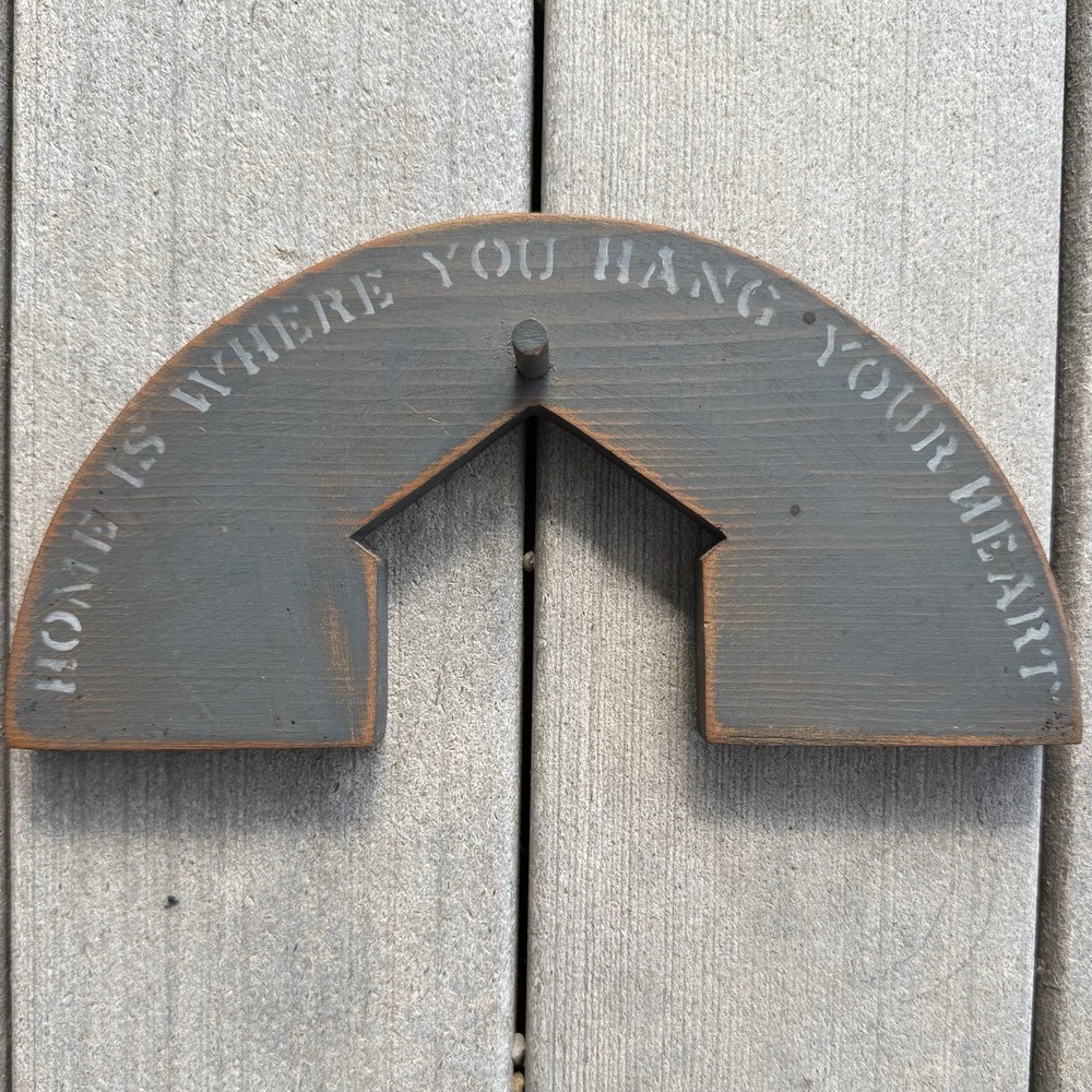 VTG 80s Home Cut Out Heart Arch Peg Wood Plaque Country Cottage Farm Farmhouse